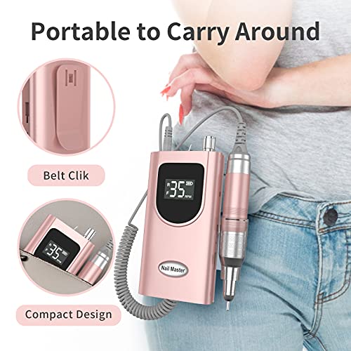 Kredioo Nail Drill Machine for Acrylic Nails, 35000RPM Professional Portable Electric Nail Drill File, E-file Nail Drill Set for Salon Home Use-Pink