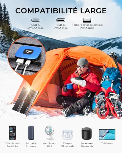 [Pocket Size] BigBlue 25W Mini Portable Solar Charger, Foldable Solar Panel with 2 USB A/C Ports, IP68 for Outdoor, Compatible with Phones, Tablets, External Battery, etc.