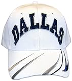 Dallas Adjustable Bent Brim Baseball Cap with Stripes on Bill (White)