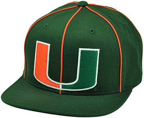 NCAA Starter Miami Hurricanes Snapback Hat Cap Green Canes Flat Bill UM Striped