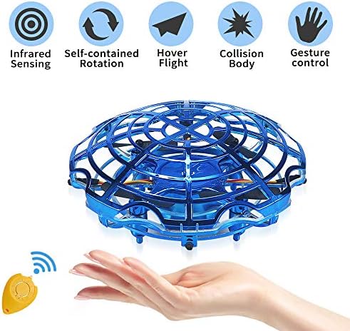 Totola Flying Ball Kids Toys,Hand Operated Suspension Gravity Defying Mini Drone Helicopter Toy with 360ยฐ Rotating & LED Lights Indoor Outdoor for Children,Holiday Birthday Gift(Plating Blue)