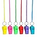 24 Colorful Neon Necklace Whistles ~ 2 Dozen Fun Noise Making Whistles ~2'' Party Birthday Favors ~ Easter Basket Filler Prize Fairs /Sports Team/ Gifts Loot Bags/