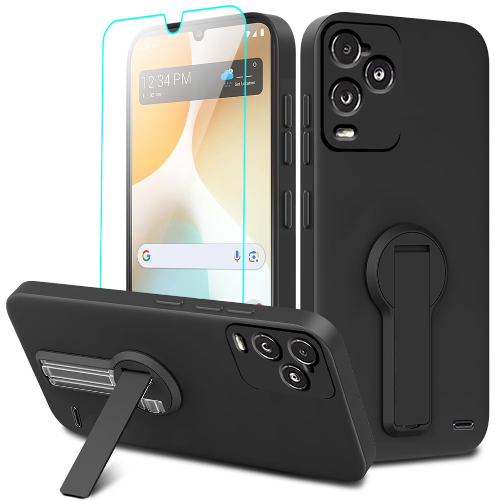 Photo 1 of Case for BLU View 5 PRO B170D Phone Case with Glass Screen Protector, 360° Rotatable Folding hidden Kickstand/Stand Silicone TPU Shockproof Protective Case for BLU View 5 PRO (6.74") 2024 - Black