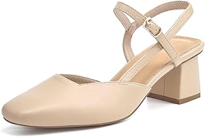 Rilista Women's Slingback Chunky Low Heels Closed Square Toe Heel Wedding Party Dress Pumps Shoes