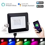 LOHAS LED RGBW Smart Flood Light, Wifi Control Small Color Lighting, Indoor Outdoor Security Bulb, 10Watt Waterproof(IP63), Garden Swimming Pool Stage Party Lights Compatible with Alexa(1Pack)