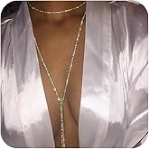 YienDoo Boho Y Necklace Gold CZ Rhinestone Tennis Chain Sparkly Lariat Crystal Necklace Long Tie Up Choker Necklace Bling Prom Necklace Jewelry Gift for Women