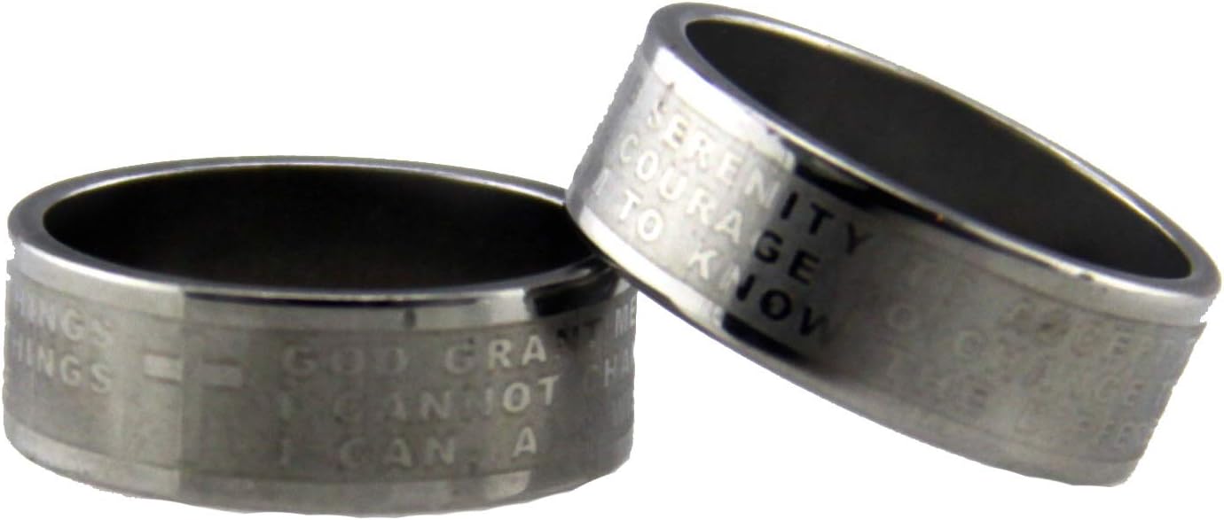 S20 Silver Tone Serenity Prayer Stainless Steel Ring Jesus Christ AA 12 Step