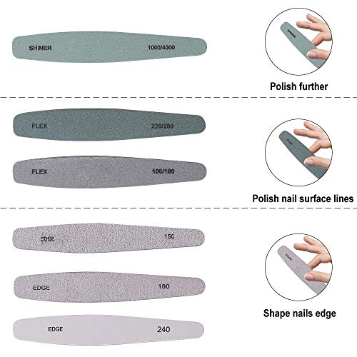 Nail Files Buffer Set, 6 Pcs Professional Nails Block Washable Double Sided Buffers 150, 180, 240, 100/180, 220/280, 1000/4000 with 3 PCS Nail Brushes, Manicure Tools for Nail Grinding Polishing
