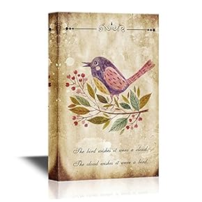 Canvas Wall Art - Hand Painted Adorable Bird on Vintage Background - Gallery Wrap Modern Home Art | Ready to Hang - 12x18 inches