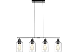 Dining Room Light Fixtures, 4-Light Industrial Black Kitchen Island Lighting, Height-Adjustable Island Lighting Fixtures, Din
