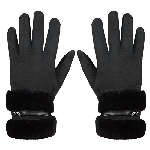 GLOUE Women's Touch Screen Gloves Texting Suede Leather Warm Winter Feast Gloves