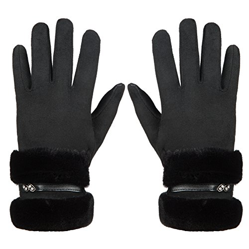 GLOUE Women's Touch Screen Gloves Suede Leather Warm Winter Gloves (Black)