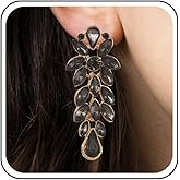 Aneneiceera Vintage Crystal Chandeliers Earrings Black Rhinestone Earrings Black Chandeliers Drop Earrings Cluster Cz Dangle Earrings Jewelry for Women