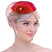 FAYBOX Vintage Mesh Wool Felt Pillbox Flower Women Fascinator Hat Hair Clip RED
