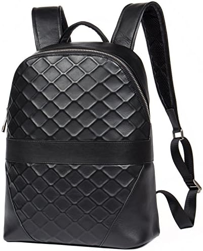Fashion Genuine Leather Backpack School College Bookbag Plaid Laptop Computer Backpack 189-1 (Black)