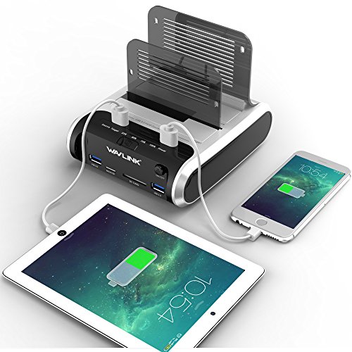 Hard Drive Docking Station, WAVLINK USB 3.0 Hard Drive Base Support Offline Cloning Function for 2.5" and 3.5" SATA SSD HDD, TF and SD Card and USB Charging