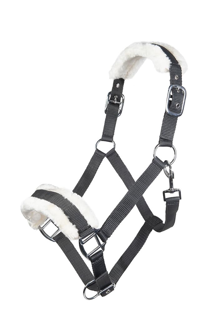 HKM 11796 Bischofshofen Headcollar Plush Padding Horse Halter Dark Grey, Pony