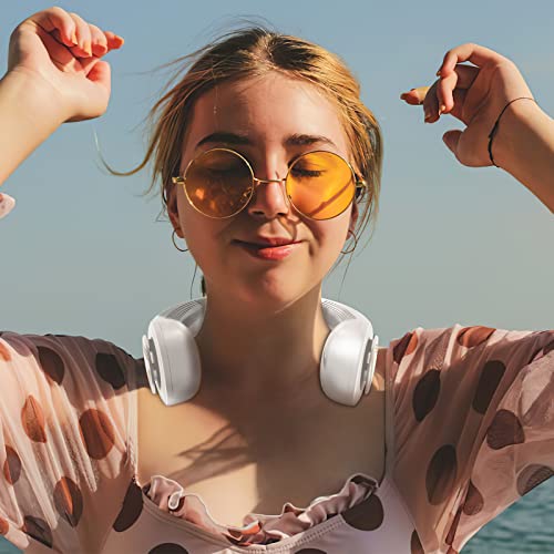 Portable Air Conditioner Neck Fan, Neck Fans Portable Rechargeable, Hidden Bladeless Neck Cooler, Wearable Neck AC Cooling Fan, 3 Speeds 4000 mAh Neck Cooler Fan for Outdoor/Office/Travel-White