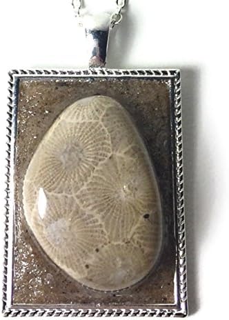 2 inch Handcrafted Petoskey Stone and Lake Michigan Beach Sand Pendant Necklace on Nickel Free Chain