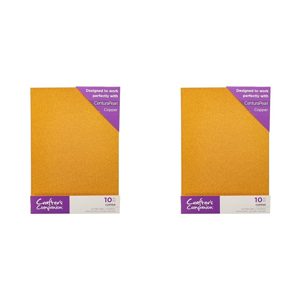 Crafters Companion A4 Coloured Glitter Single Sided Copper – 250GSM (10 Sheet Pack) -Perfect for Arts and Crafts, Printing, Card Bases & Folding-Centura Pearl, CPG10-COPP (Pack of 2)