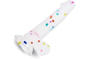 Seiecft 6.5 Inch Confetti Clear Silicone Dildo with Flared Suction Cup Base for Hands-Free Play, Flexible Dildo with Curved S