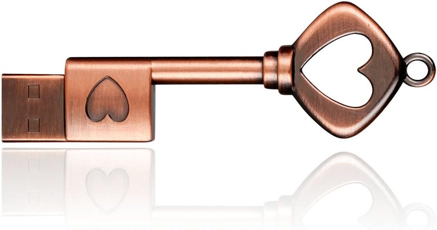 USB Flash Drive 32GB, HKUU USB 2.0 Memory Stick Metal Heart Key Shaped Flash Disk Thumb Pendrives