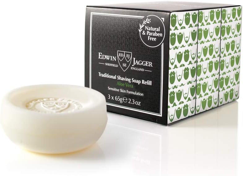 Edwin Jagger SSAV3 Aloe Vera 99.9% Natural Traditional Shaving Soap 65g Refill (3 Pack), 65 g (Pack of 3)