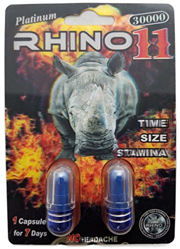 Rhino 11 Platinum 30000 - Double - Sexual Male Enhancement Supplement - 30 Pills (15 Cards)