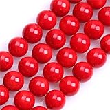 8mm Red Coral Beads Round Loose Gemstone Beads for Jewelry Making Strand 15 Inch (47-50pcs)