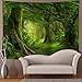 Lahasbja Misty Forest Tapestry Green Tree in Jungle Forest Tapestries Wall Hanging Nature Scenery Woodland Backdrop for Living Room Bedroom
