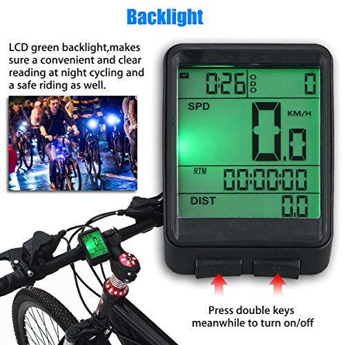 DEALPEAK Wired/Wireless Bicycle Bike Speedometer Odometer Multi Functional Cycle Bike Computer with Waterproof Backlight Display Speed Tracking for Riding Cycling (Wired Type)