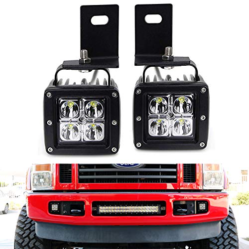 iJDMTOY LED Pod Light Fog Lamp Kit For 2008-10 Ford F250 F350 F450, Includes (2) 20W High Power CREE LED Cubes, Foglight Location Mounting Brackets & On/Off Switch Wiring Kit