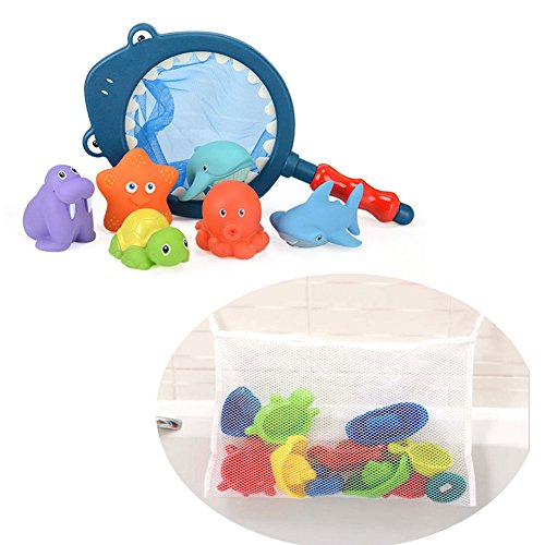 Mehome Bath Toy with Fishing Net Floating Animals Water Toy Baby Bathroom Pool Accessory for Kids 12 Months +