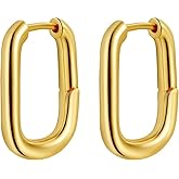 VIROMY Gold Hoop Earrings for Women 14K Gold Plated Lightweight Open Hoops Gold Hoop Dangle Earrings for women Paperclip Link Earring Jewelry Gifts