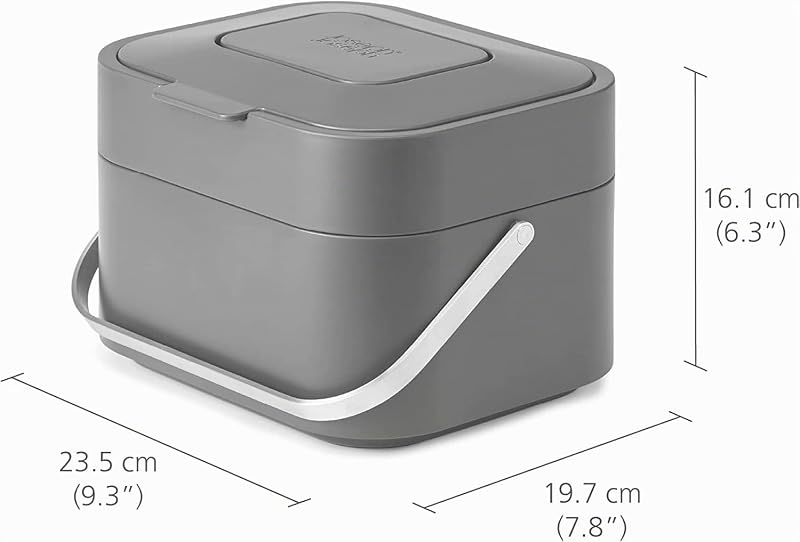 Stack 4- Poubelle pour les déchets alimentaires avec couvercle et Filtre Anti-Odeurs, Bac à compost de cuisine avec poignée - Graphite, 4 L