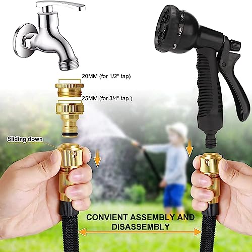Expandable Garden Hose 75ft Flexible Water Hose Pipe with 8 Modes Spray Gun and 1/2 to 3/4 Inch Solid Brass Fittings for Gardening Yard Cleaning and Outdoor Car Washing Leak Proof Design
