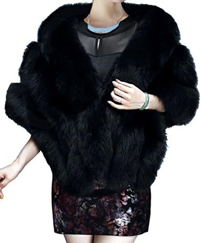 Helan Women's Soft Long Faux Fox Fur Shawl