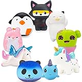 R ? HORSE Jumbo Cute Penguin, Hamster, Ninja Fox Set Kawaii Cream Scented Squishies Slow Rising Decompression Squeeze Toys for Kids or Stress Relief Toy Hop Props, Decorative Props Large (9 Pack)