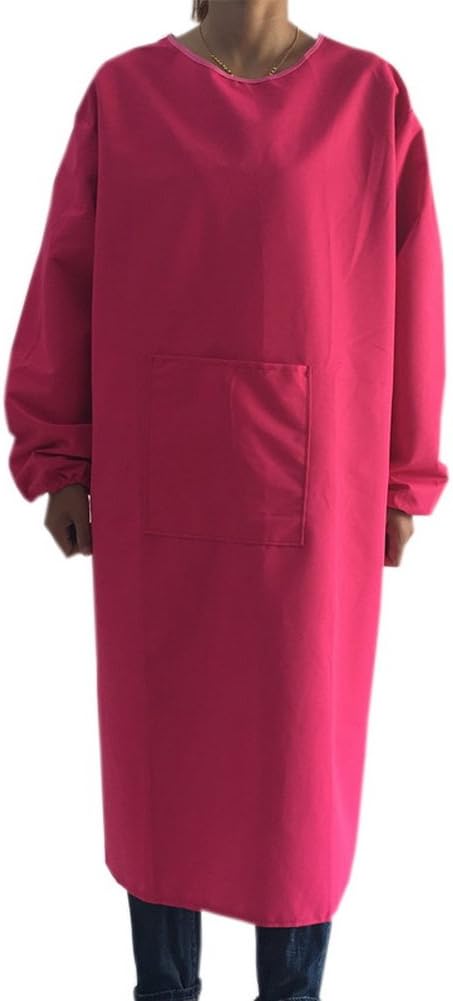 UE STORE Adults Long Sleeve Cooking Kitchen Apron Waterproof Artist Drawing Apron (Peach)