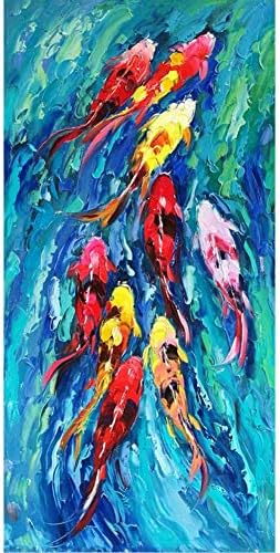 RQMQRL Wall Art Picture Hd Print Chinese Abstract Nine Koi Fish Landscape Oil Painting On Canvas Poster For Living Room Modern Decor