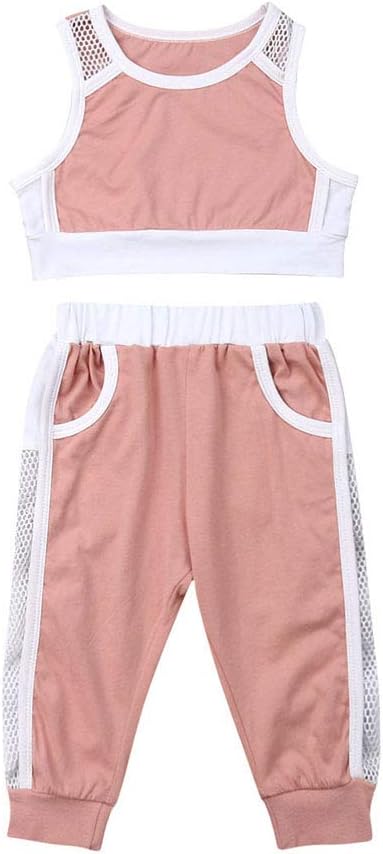 2Pcs Toddler Kid Baby Girl Casual Sport Sleeveless Crop Tank Top Mesh Pants Set Tracksuits