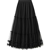 kydely Tulle Skirts for Women Long Length Tutu Fairy Tiered Skirt A Line Mesh Elastic Waist Skirts
