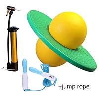 GreenMoon Pogo Ball with Large Pump Lolo Ball with Gift Bag and Instruction (Green&Yellow)(with Jump Rope)