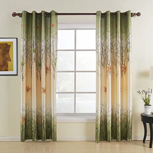 Leyden Grommet Top Print Country Green Maple Leaf Lined Curtain Drapes Multi Custom (One Panel) 50Wx84 L