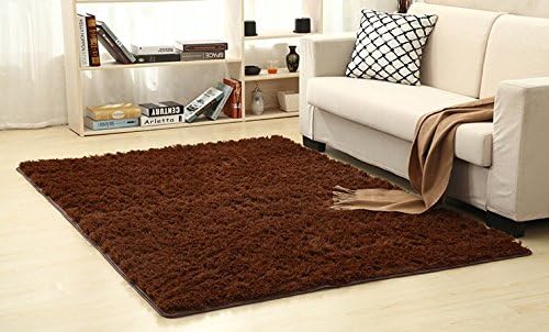 RUIKA Super Soft Indoor Modern Shag Area Silky Smooth Rugs Fluffy Rugs Anti-Skid Shaggy Area Rug Dining Room Home Bedroom Carpet Floor Mat 4- Feet By 5- Feet (Coffee)