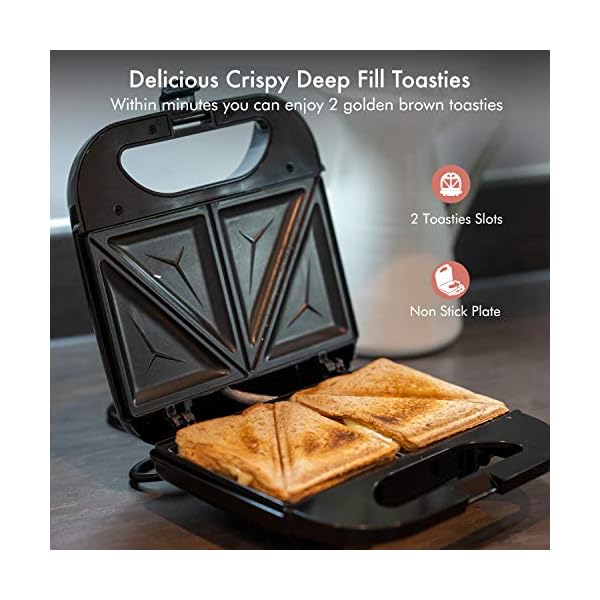 Geepas-800W-2-Slice-Sandwich-Maker-Cooks-Delicious-Crispy-Sandwiches-Cool-Touch-Handle-Automatic-Temperature-Control-and-Non-Stick-Plate-Breakfast-Sandwiches-Cheese-Snack-2-Years-Warranty Geepas Toastie Maker | 2 Slice Sandwich Toaster, Cooks Delicious Crispy Sandwiches | 750W, 2 Slice Sandwich Press | Cool…