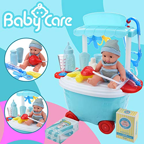 Kids Medical Pretend Play Toy Set | Toddler Doctor Nurse Playset w/Doll Carrying Working Platform Case | Educational Learning Role Play Gifts for Boys Girls (Blue) - Thumbnail 3
