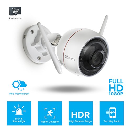 EZVIZ ezGuard 1080p - Wireless Wi-Fi Security Camera with Remote Activated Alarm System and Pre-Installed 16GB microSD Card (2-PACK)
