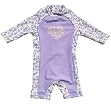 BONVERANO Kids UPF 50+ Sun Protection 3/4 Sleeve One Piece Zip Sun Suit with Sun Hat (3-6 Months, Lavender)