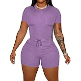 HBQ Women‘s 2 Piece Outfits Summer Sweatsuits Biker Short Workout Sets
